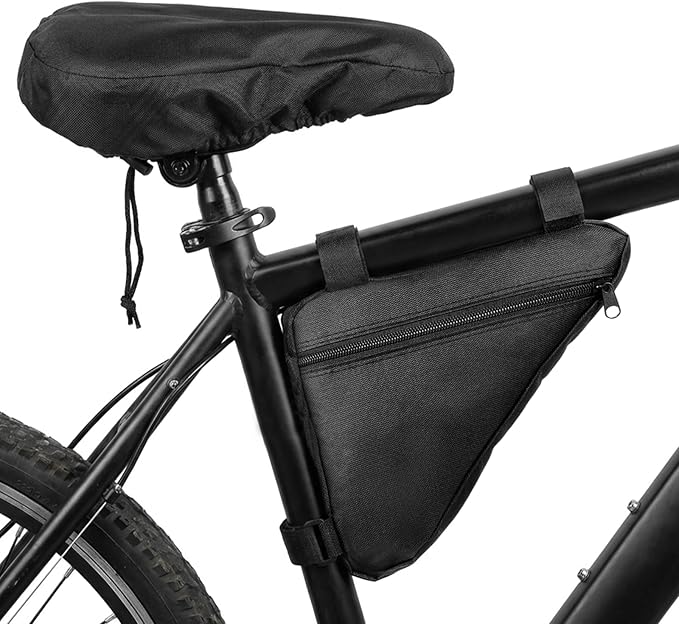 Bike Triangle Bag Mountain Bicycle Frame Bag Top Tube Front Saddle Pouch Lightweight Cycling Storage Pack Tools Accessories for Road Commuter Bikes Keys Wallet Phone (Black)