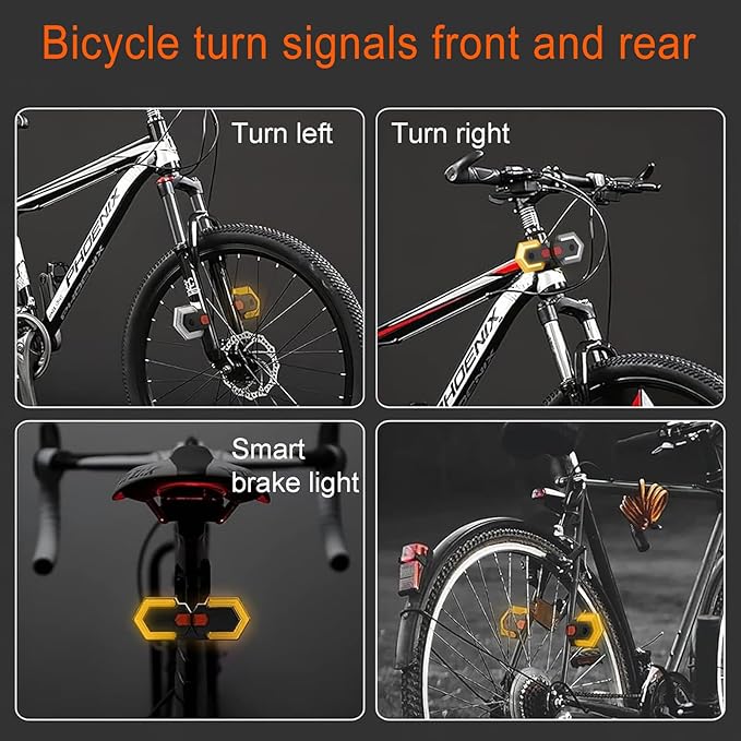 GOLDFOX Bike Turn Signals Front and Rear, USB Rechargeable Bike Tail Light with Bicycle Horn, Wireless Waterproof Bike Rear Light for for Road Cycling Safety