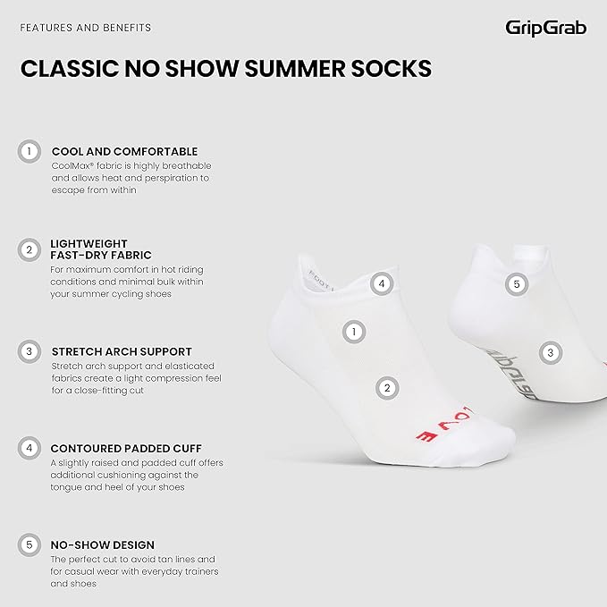 GripGrab Classic No-Show Single & Multipack Invisible Cycling Socks Short Low Sneaker Trainer Summer Liner Bike Sock