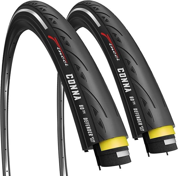 Fincci Conna Pair 700x23c Tires Road Bike 23-622 Foldable Bike Tire 60TPI with 1mm Antipuncture Protection for Cycling Racing Touring - Pack of 2 Bicycle Tires 700 x 23c