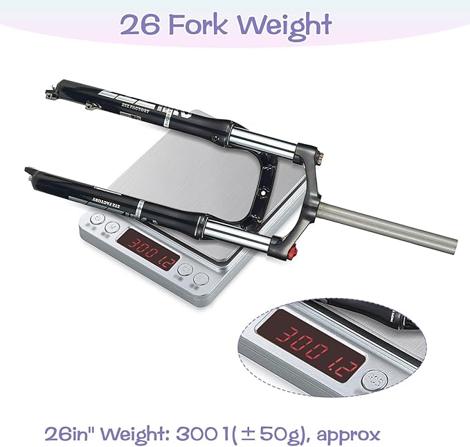 ZTZ 26 x 4.0 inch Fat Tyre MTB Suspension Fork - 100 mm Travel, 135 mm Spacing Hub, 9 mm QR, Manual Lockout Oil Spring Mountain Bike Front Fork, Ideal for Snow Beach XC Mountain Bikes