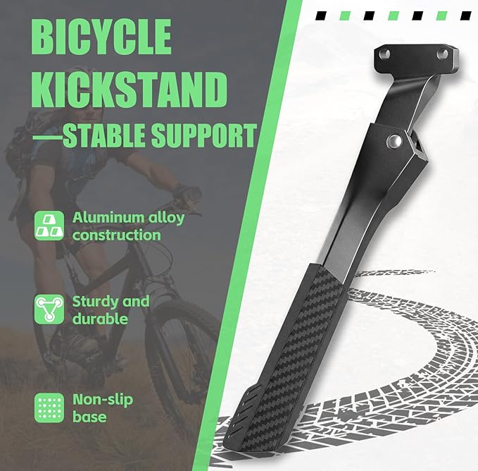 Heavy Duty Bike Kickstand, 2 Holes Rear Mount 24-29 Inch Aluminum Bicycle Kick Stand with Non-Slip Base, 176LBS Max Load for Mountain Bike, E-Bike, Road Bike