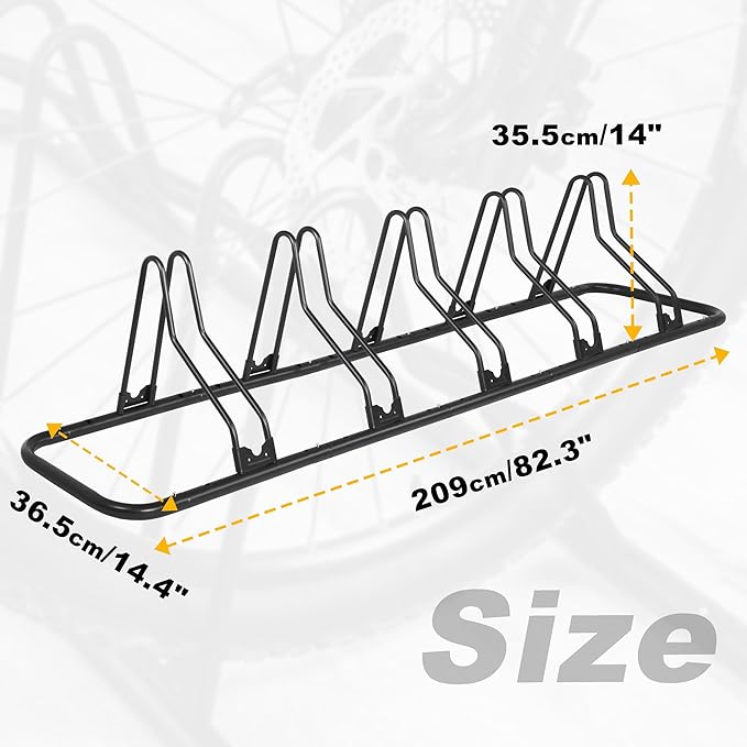 CyclingDeal Bike Rack Floor Parking Bike Stand for up to 6 Bicycles | Indoor, Home & Garage Storage Rack | Stable & Secure Bicycle Stand w/ Tire Grooves Up to 29", Holding Plates & Custom Spacing