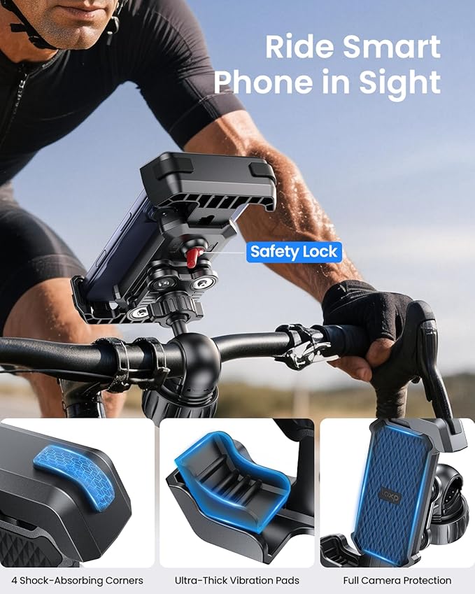 Anti-Shake Motorcycle Phone Mount - 2026 Dual Vibration Dampener, Universal Bike Phone Holder for iPhone 17/16/15/14/13 Series & Android 4.7-7”, Handlebar Mount for Bicycle/Motorbike/Scooter