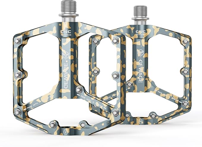 Road/Mountain Bike Pedals - 3 Bearings Bicycle Pedals - 9/16” CNC Machined Flat Pedals with Removable Anti-Skid Nails