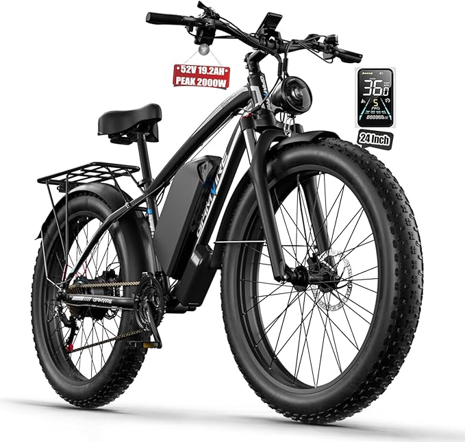 Ebike for Adults Electric, 52V 19.2Ah/32Ah, Peak 2000W/2500W E-Bike, 36/40MPH, 70 Miles/100Miles, Hydraulic Disc Brake, Off Road Snow Mountain E-Bike, 24"/26" Fat Tire Electric Bicycle UL2849 by SGS