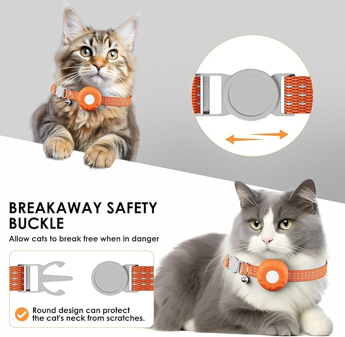Cat Tracker, Lightweight GPS Tracker, Compatible with Apple Find My App(Only iOS), Waterproof Cat Trackers Collar with Bell and Safety Elastic Buckle, Real-Time Location Pet Trackers, Orange