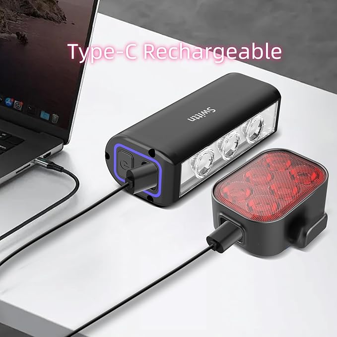 1500 Lumens Bike Lights for Night Riding,Runtime 10+ Hours,USB-C Rechargeable Bicycle Lights Front and Back,4+5 Light Modes,Easy to Install for Men Women Kids Road Cycling
