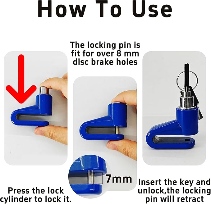 Heavy Duty Motorcycle Bike Disc Brake Lock, Anti-Theft Waterproof Wheel Lock Safety Disc Lock Padlock for Scooters and Mountain Road Cycling with Two Keys(Blue)