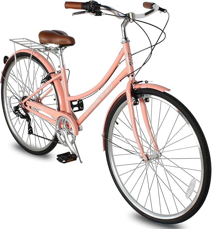 MICARGI 24/26 Inch Adult Cruiser Bicycle Hybrid Bike 1/7 Speeds Commuter Bike for Women, Men, Seniors,Step-Through or Step-Over Bike Steel Frame Multi Colors Style