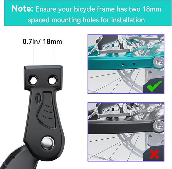 EMTB Bike Kickstand 18mm Hole Spacing M5 Rear Mount Bicycle Kickstand Fit 26-29 Inch Adult Bikes Aluminium Alloy Bike Kick Stand Adjustable for Road Bike/MTB/BMX/E-Bike
