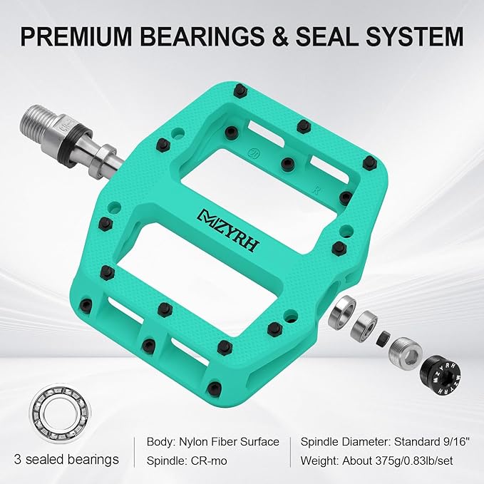 MZYRH Mountain Bike Pedals 9/16" 3 Sealed Bearings Lightweight Non-Slip Nylon Fiber Bicycle Platform Pedals for Road BMX MTB