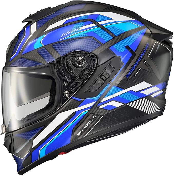 ScorpionEXO ST1400 EVO Carbon Fiber Full Face Sport Touring Street Motorcycle Helmet - Bluetooth Ready Speaker Pockets DOT ECE Hex (Matte Blue - Small)