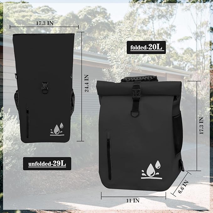 YEEGO DIRECT Bike Panniers,29L Large Capacity Waterproof bike bags, Bike Rack Bag Saddle Bags For Rear Rack Bicycles Commuter Backpack - Black (1 PCS)