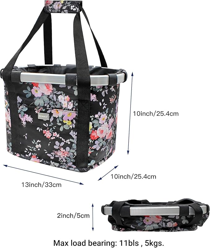 RAYMACE Bicycle Basket Dog Bike Handlebar Basket Front,Folding Detachable Quick Release Easy Install,Cycling Picnic Bag