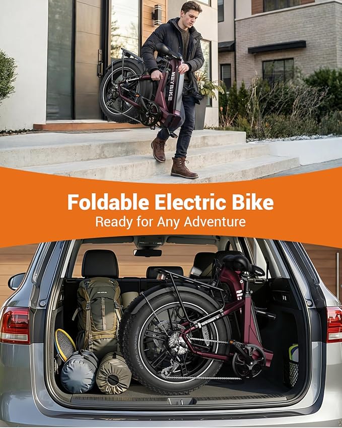 Heybike Ranger Foldable Electric Bike for Adults, 1200W/1800W Peak Motor, 28/32MPH E Bike, 55/90 Miles Range, 20"x4.0" Fat Tire Ebike with Removable Battery, Hydraulic Brakes for Snow, Beach,Commuting