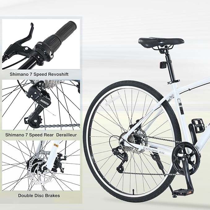 7-Speed Hybrid Road Bike - Aluminum Frame, Dual Disc Brakes, 700C Wheels - Unisex City Bike