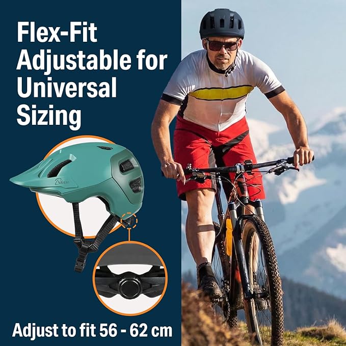 Bikeroo MTB Bike Helmet, Adjustable 56-62 cm / 22" - 24" Circumference, Adult Cycling Safety Head Protection for Road Mountain Bicycles, Protective Headgear Sports Equipment for Outdoor Adventures