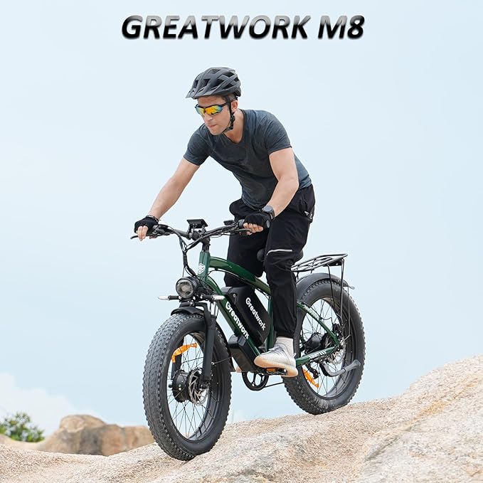 GREATWORK 52V 5000W Peak Dual Motor Electric Bike for Adults, 1300Wh Battery, Up to 45MPH & 100 Miles Range, 26" x 4.0 Fat Tire Electric Dirt Bike with Suspension, Mountain E-Bike for Men Women