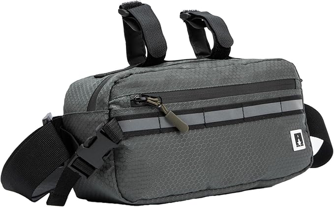 ROYALFAIR Waterproof Bike Handlebar Bag with Reflective Strips & Shoulder Strap, Bicycle Front Frame Storage Pouch for Mountain Road Cycling Commuting (gray green)