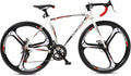 700C Wheel 21/14 Speed Road Bike with Light Weight Aluminum Alloy Frame, Commuter Bicycle with Dual Disc Brakes for Men and Women, Adult Faster Racing Bike, Red/Blue