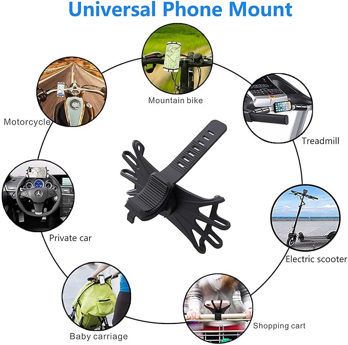 Bike Phone Mount 2 Pack, Universal Motorcycle Phone Holder for Bike, 360°Rotation Silicone Bicycle Phone Holder Handlebar Phone Mount Compatible with iPhone, Samsung, All Smartphones