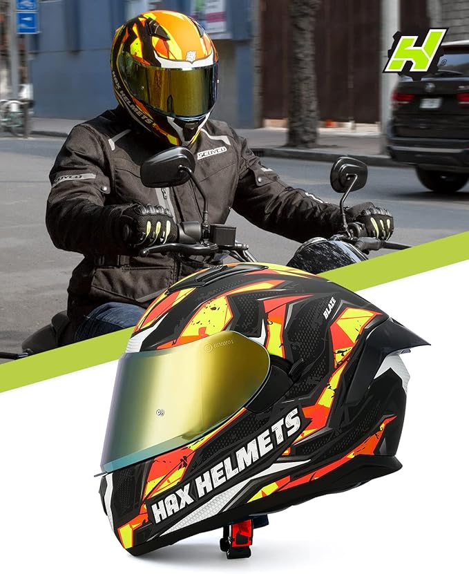 HAX Obsidian Full Face Dual Visor Adult Motorcycle Helmet for Motorbike Street Bike with Pinlock Ready DOT Approved (Blaze Orange,XL)