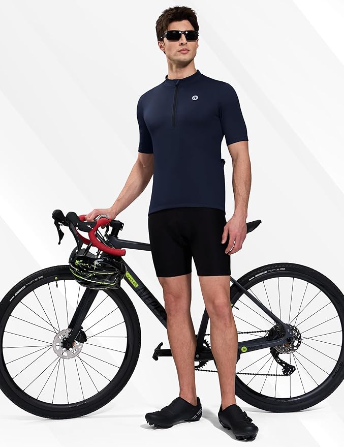 Nepest Cycling Jersey Men Short Sleeve Bike Shirts with 4 Rear Pockets Moisture Wicking Half Zip Road & Mountain Biking