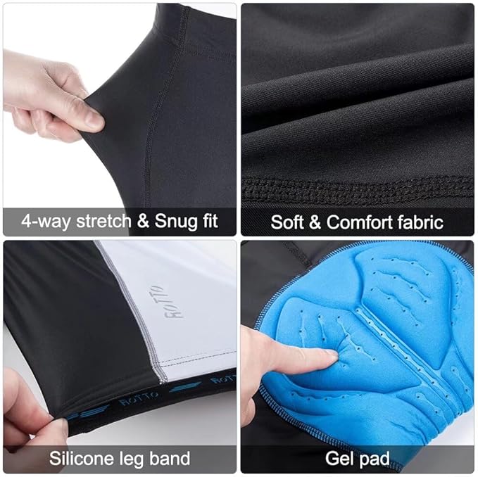 ROTTO Men's Cycling Shorts Padded Bike Shorts with Sponge & Gel Padding for Road & MTB Biking