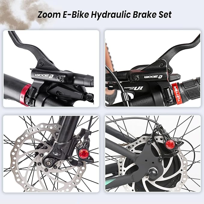 Hycline Ebike Hydraulic Disc Brake Set: Zoom H875E 2-Pistons Power-Off Electric Bike Brake Kit with 2-PIN Sensor Included 160mm/180mm Rotors and Mounting Adapter