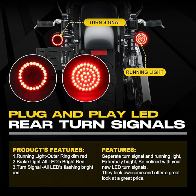 LX-LIGHT Pair 2'' Bullet Style 1157 Rear LED Turn Signal Light Kit Compatible with Dyna Softail Touring Street Glide Road King Sportster 1986-2025 Motorcycles