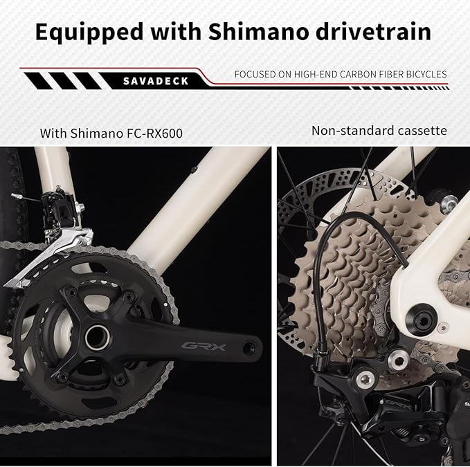 SAVADECK Carbon Gravel Bike - T800 Carbon Frame & Fork, Shimano GRX400 20-Speed Groupset, Hydraulic Disc Brakes, 700C x 40mm Tires - Lightweight Design for Road & Off-Road Adventures