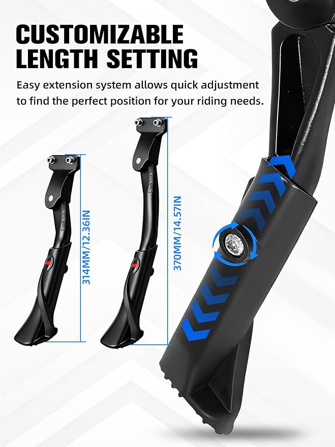 EBike Kickstand CNC Compatible Fit for Ridstar Q20/Q20 Pro Lite Super 73 S2/RX, Non-slip Electric Dirt Bike Kick Side Stand Adjusts from 12.4" to 14.6" (314-370mm)