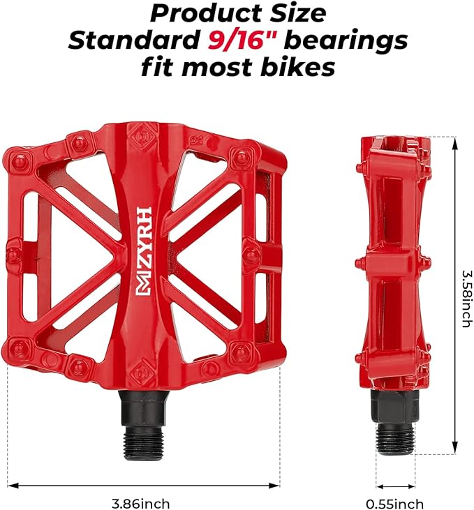 KEMIMOTO Mountain Bike Pedals MTB Bicycle Flat Pedals, 9/16'' CNC Aluminum Durable Sealed Bearing for Most Bikes BMX MTB Enduro Downhill Trail (Two Pack)