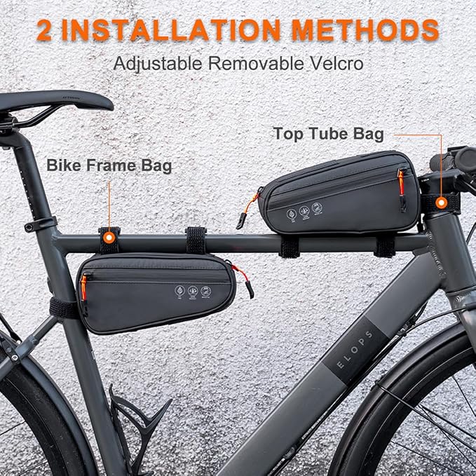Bike Frame Bag, Water Resistant Bicycle Triangle Pouch with 2 Side Pockets, 3-in-1 Under Seat Storage Top Tube Pack for MTB Mountain Road Commuter Bikes, 1.2L