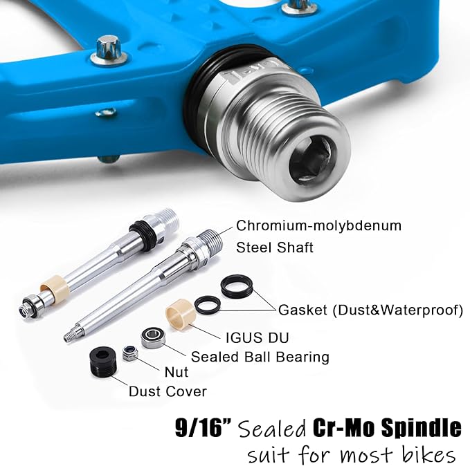 Flat MTB Bicycle Pedals Mountain Bike Colored Pedals, Glass-Fiber Nylon Composite Platform Pedal w 9/16" Sealed Cr-Mo Spindle, BMX Gravel Road Bike Pedals Clipless for Adult Women Youth Bikes