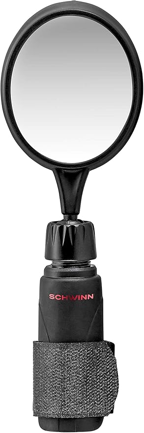 Schwinn Deluxe Bicycle Mirror, Black, Adjustable Stem for Customized Angle, Velcro Strap for Universal Fit on Any Handlebar, Bicycle Mirror Handlebar Mount