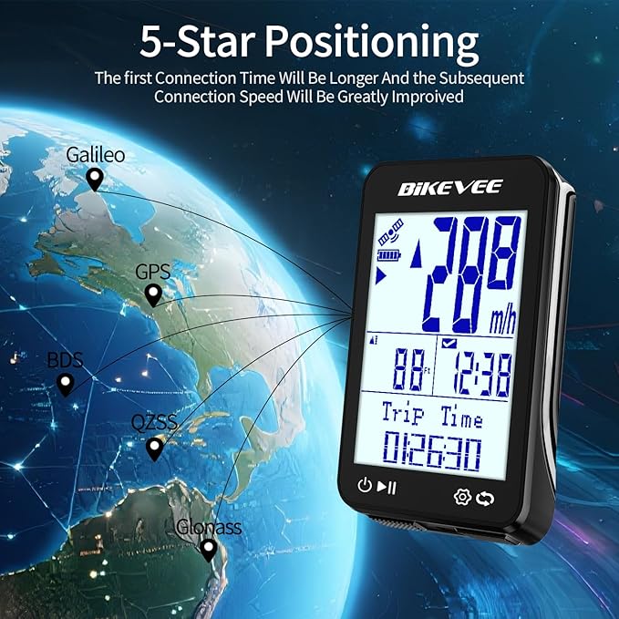GPS Speedometer & Odometer - Wireless Bike Computer, Auto Start/Stop, Auto Backlight, IPX7 Waterproof, 2.4" LCD, Cycling Tracker in MPH & KM/H