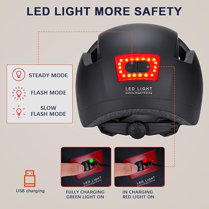 Adult Bike Helmet with Light - Dual Certified for Bicycle Scooter Skateboard Road Cycling Skating Helmet