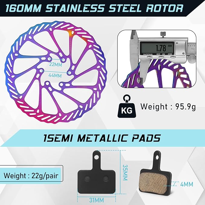 BUCKLOS Mountain Bike Disc Brake kit, MTB Mechanical Line Pulling Disc Brakes Caliper with Aluminum Alloy Levers /160mm Rotor,/is/PM Universal Adapter for Ebike/Folding Bike/Scooter/Fat Bike
