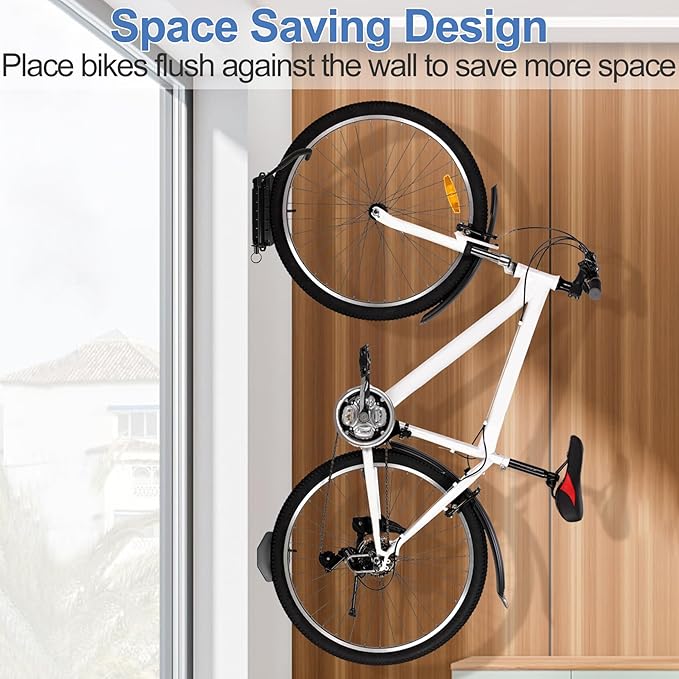 Wall Mounted Bike Rack for Indoor Storage - Heavy Duty 150° Swivel, No Drill Space Saving Design, Fits MTB/Road/E-Bikes & Hybrid, Anti-Slip Stopper (1-Pack, Black)