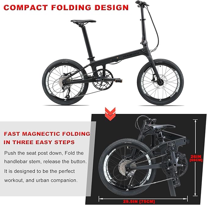 KABON Full Carbon Folding Bike, 20 Inch Lightweight Foldable Bicycle with 105 R700 11S Shift Groupset and Hydraulic Disc Brake Bike