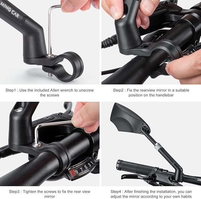 Handlebar Bike Mirror HD Anti-Glare Lens Scratch Resistant Glass Mirror Adjustable Safe Handlebar Rear View Mirrors For 21-24mm Handlebar (Right)