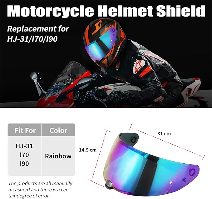 VCOROS I70 Helmet Visor Replacement Face Shield Accessories Compatible With HJ-31 I10 (Rainbow)