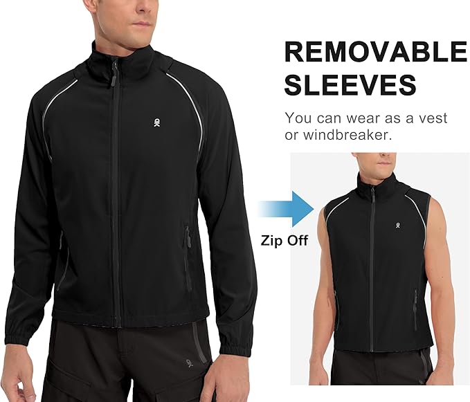 Little Donkey Andy Men's Quick-dry Running Jacket, Convertible UPF 50+ Cycling Jacket Windbreaker with Removable Sleeves