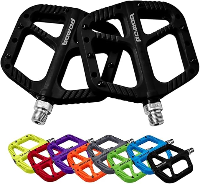 MTB Pedals Flat Mountain Bike Pedals Adult, Light and Wide Nylon Composite Bicycle Platform Pedal w Grippy Pins, 9/16" Cr-Mo Spindle 2 Bearings, Clipless Pedals for BMX Gravel Road E.Bike 9/16"