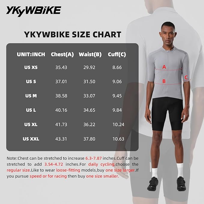 YKYWBIKE Cycling Jersey Men Aero Race Fit, Road Bike Jersey Short Sleeved Moisture Wicking, Breathable,Zip Pocket,UPF50＋