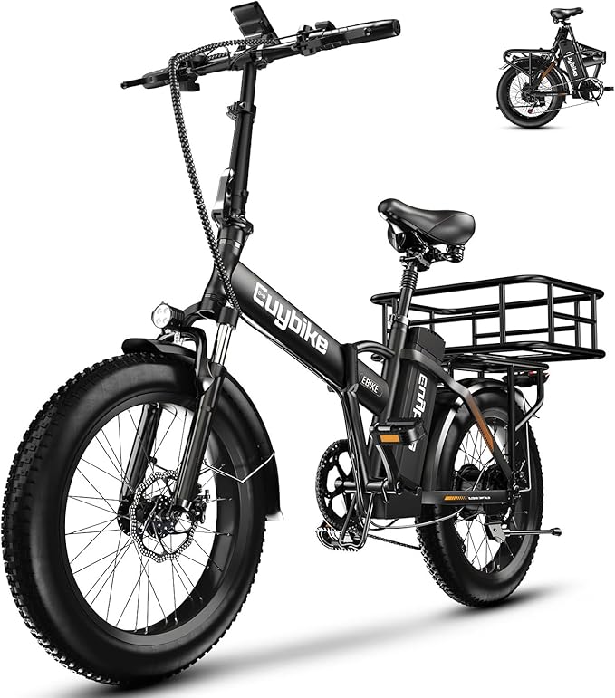 1000W Folding Electric Bike,48V 20AH Removable Battery E Bike,30+MPH,80 Miles Max Range Electric Bike for Adults,20" Fat Tire Foldable ebike,Adult Electric Bicycle for Commute Beach Snow
