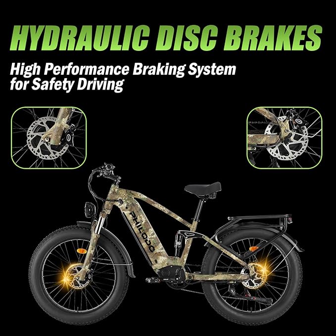 5000w Dual Motor Electric Bicycles, 60V Battery E-Bike with 45 MiIe P-Hour Electric Bike for Adults, 26 Fat Tire Hunting Ebike for All Terrain, Full Suspension Electric Ebike