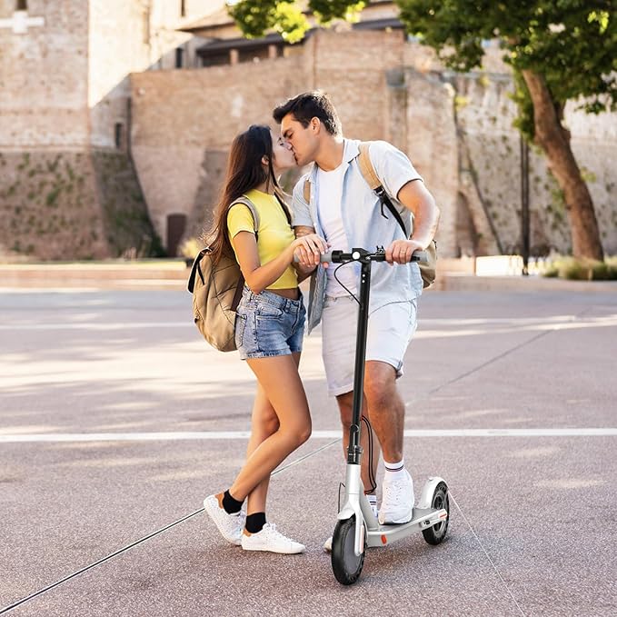 Electric Scooter for Adults - 19/22MPH & 15/22Mile Range, 8.5"/10" Solid Tires Folding Commuter E-Scooter with Dual Suspension, App Control & Dual Brake System, with Seat